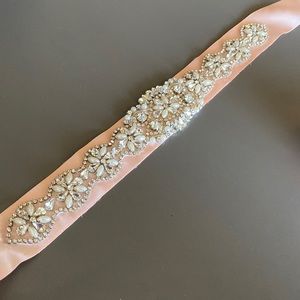 Long Bridal Belt Pink Ribbon Rhinestone Pearl Wedding Bridal Bridesmaid …